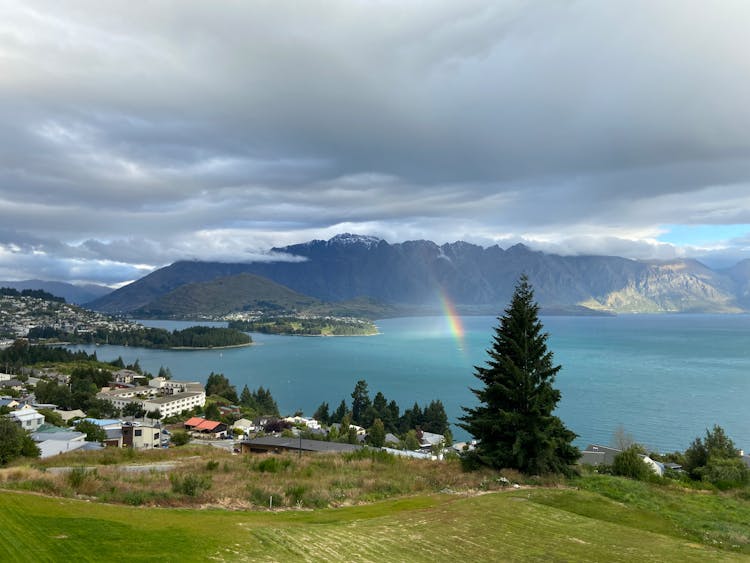 View Of A Rainbow Over Queenstown, New Zealand 