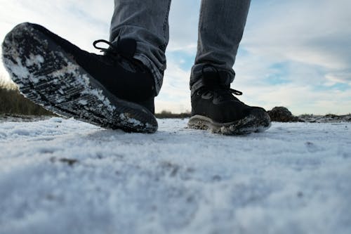 A Person Stepping on the Snow 