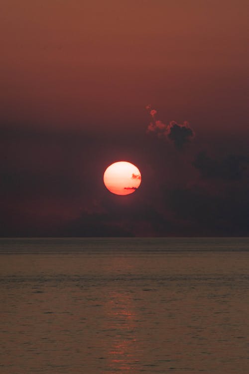 Základová fotografie zdarma na téma moře, přímořská krajina, rudá obloha