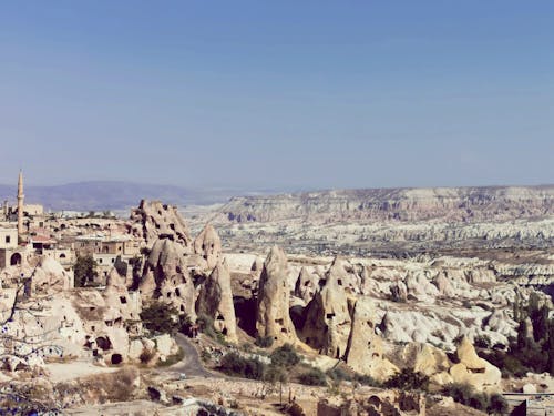 Clear Sky over Village Carved in Rocks