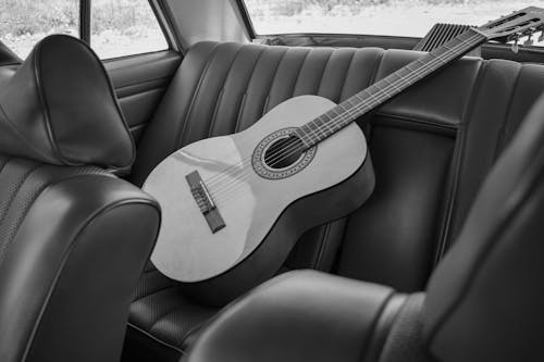 Imagine de stoc gratuită din alb-negru, automobil, chitară acustică