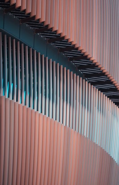 Close-up of a futuristic architectural facade with vertical fins in Boston.