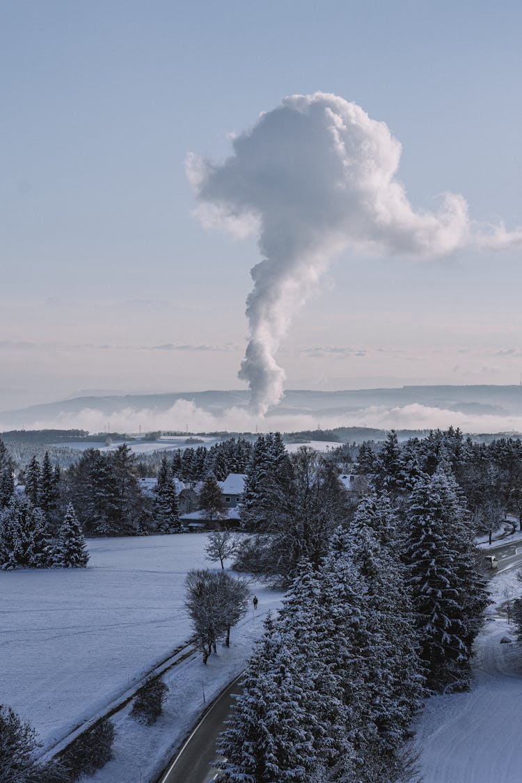 Smoke In Winter Rural Landscape