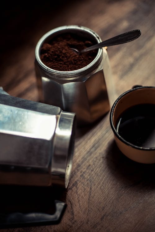 Free Coffee in Moka Pot Stock Photo