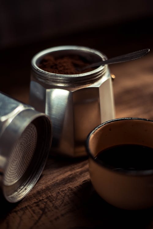 Free Coffee from Moka Pot Stock Photo