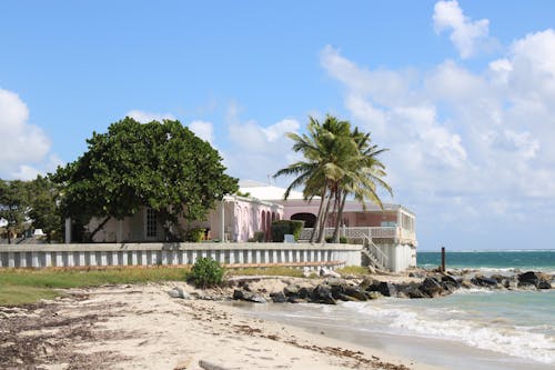 Darmowe zdjęcie z galerii z dom na plaży, drzewa kokosowe, dzień