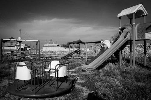 Empty Children Playground in Black and White