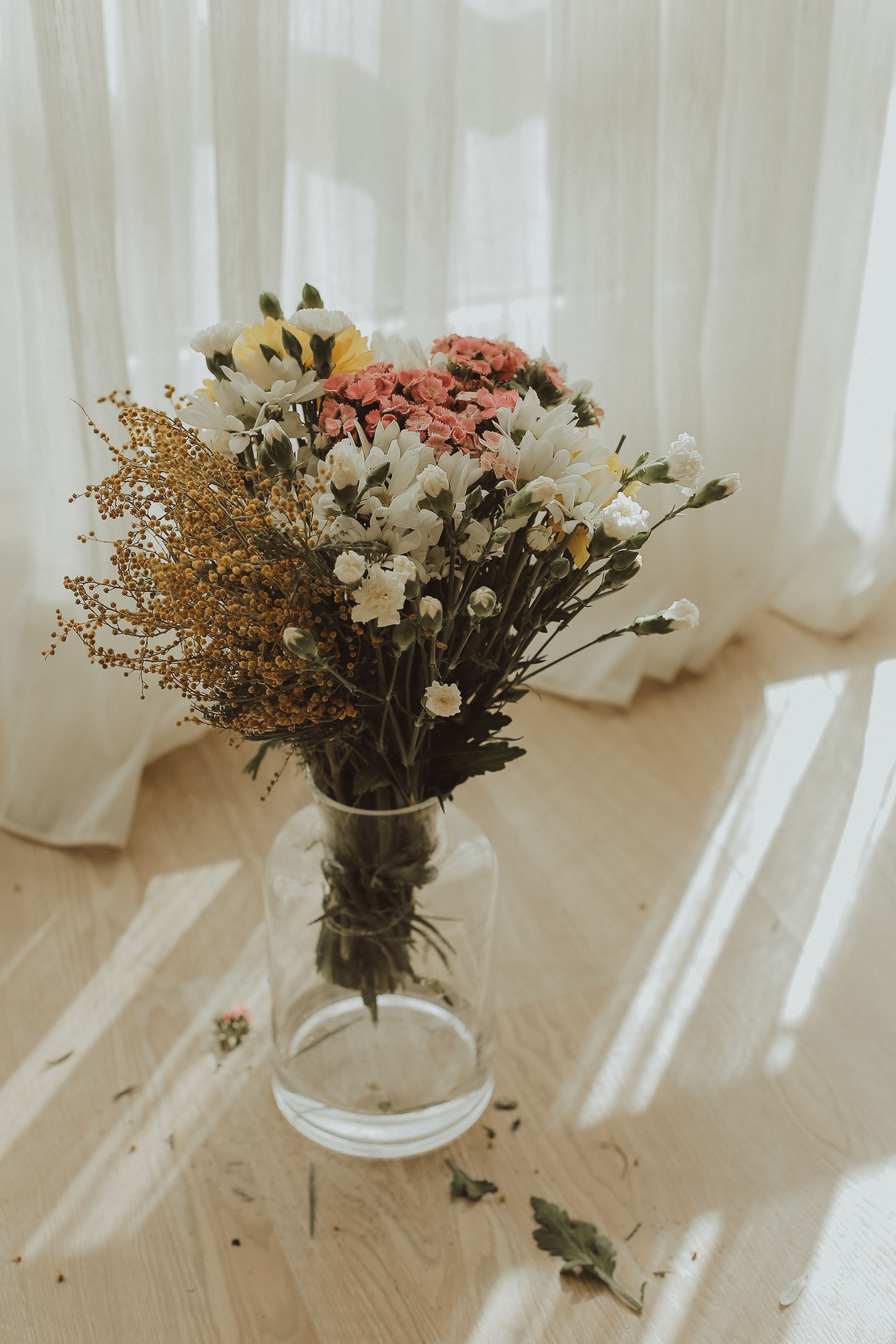 Flower Arrangement On A Glass Vase Free Stock Photo