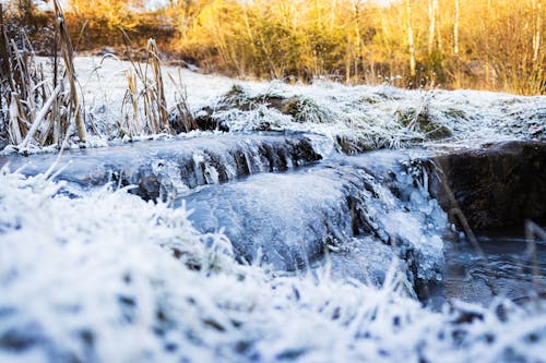 Snow and Ice on Stream in Winter