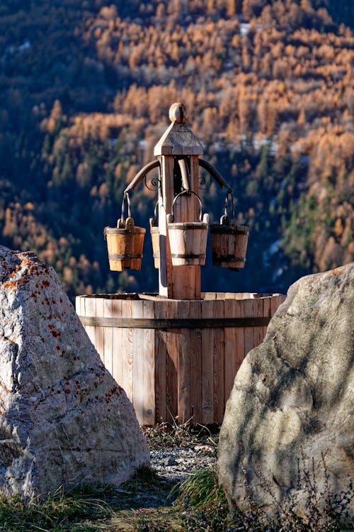 A Wooden Well with Buckets 