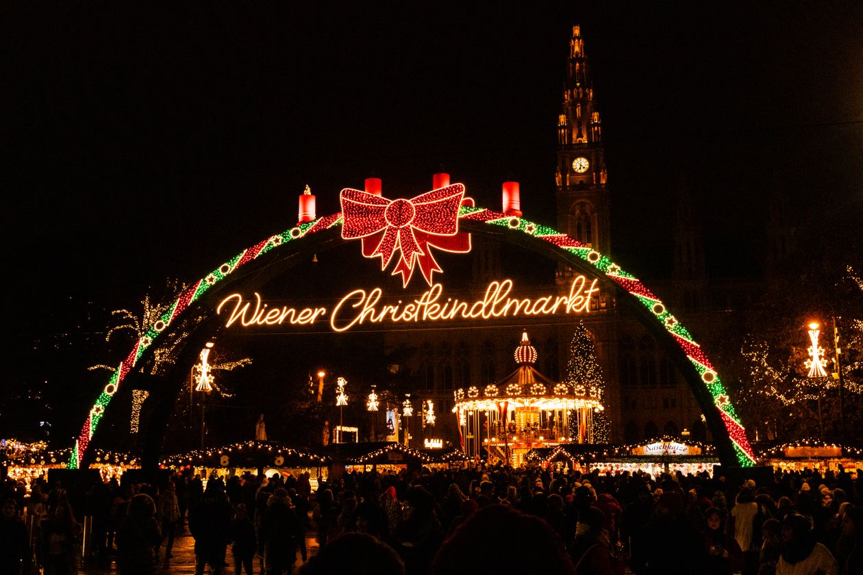 European Christmas market with lights