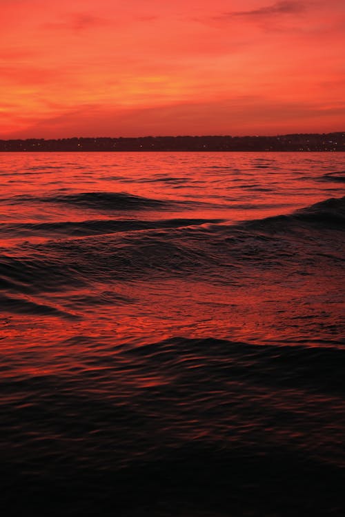 Red Sunset over Sea Shore