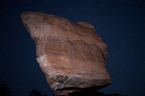 Rock Formation under Night Sky with Stars