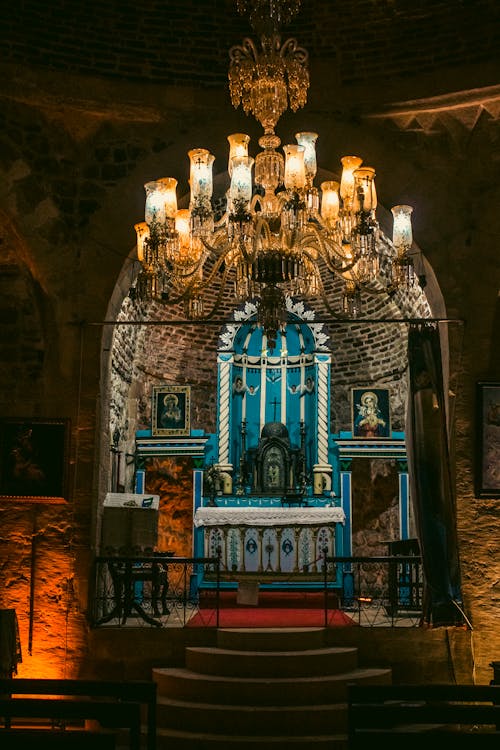 Chandelier Above a Chapel in Church 