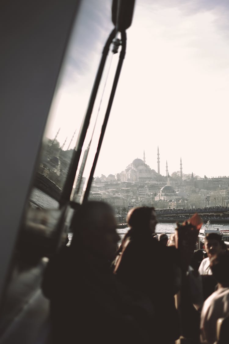 Sunlight Over People In Istanbul With Hagia Sophia Behind