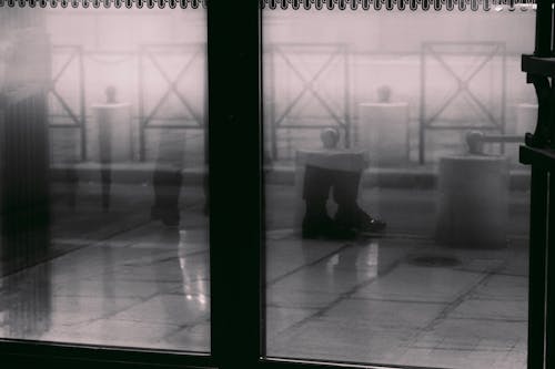 Room behind Windows in Black and White