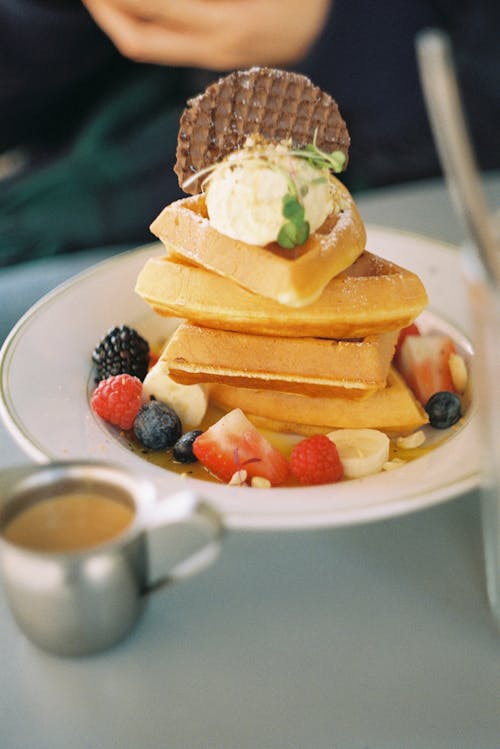 Free Sweet Waffles on Plate  Stock Photo