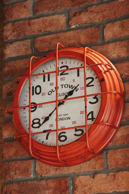 Red Wall Clock with Grill