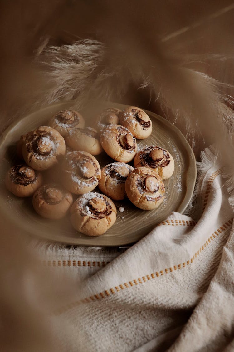 Mushroom Shape Cookies On A Plate