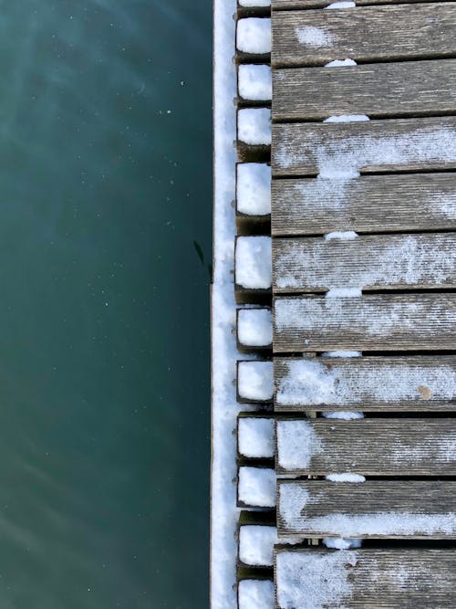 Základová fotografie zdarma na téma dřevěný dok, pohled shora, sníh