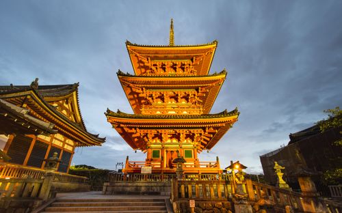 Free Breathtaking view of the illuminated Kiyomizu-dera Temple in Kyoto, showcasing its stunning architecture at dusk. Stock Photo