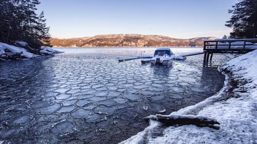 Frozen Boat is Moored on Marina