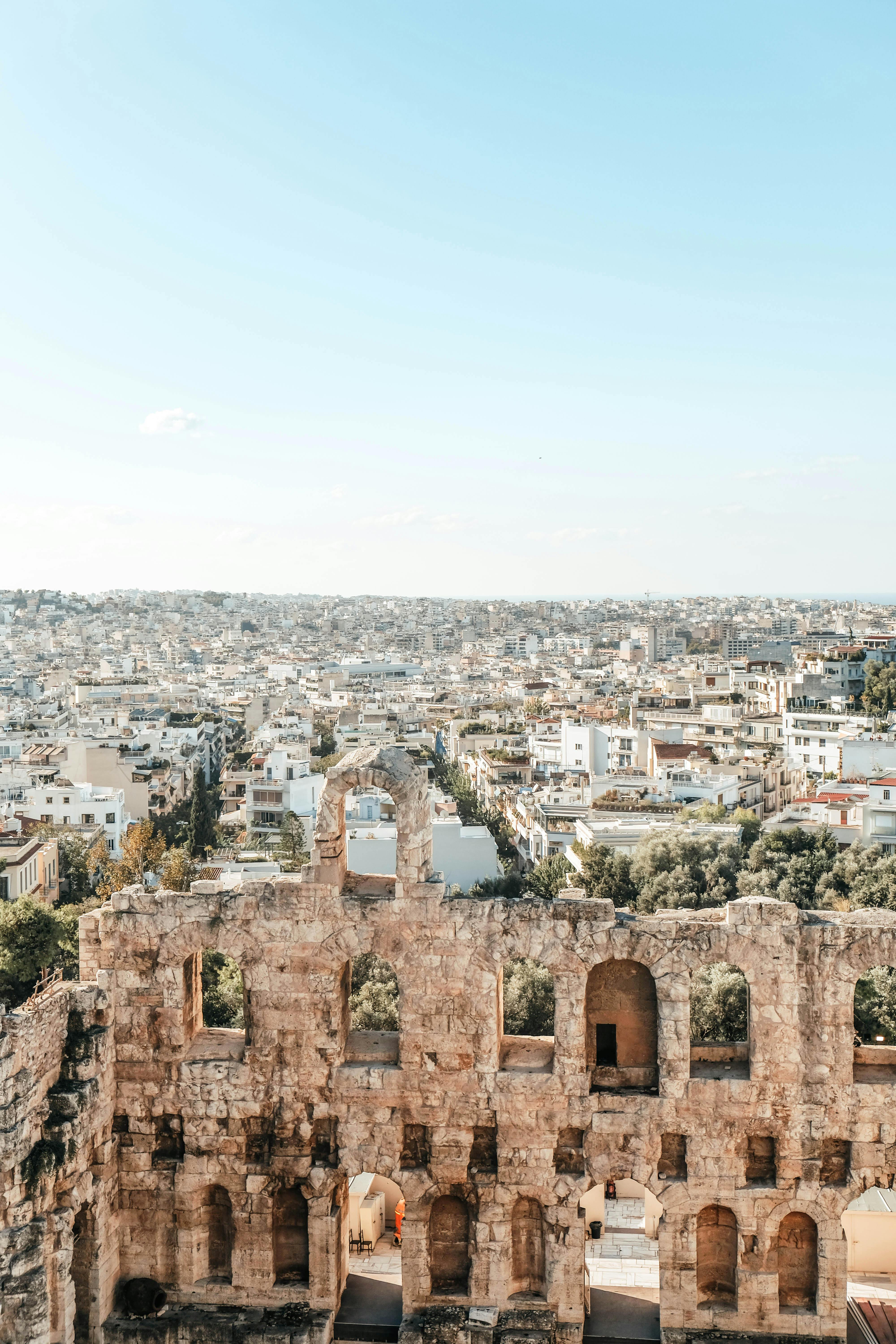 Free A breathtaking aerial view of the Odeon of Herodes Atticus in Athens, showcasing historical architecture and cityscape. Stock Photo