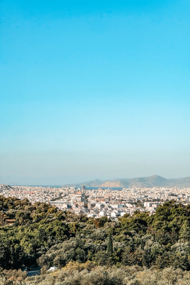 Panoramic View Of Athens, Greece Under Blue Sky 