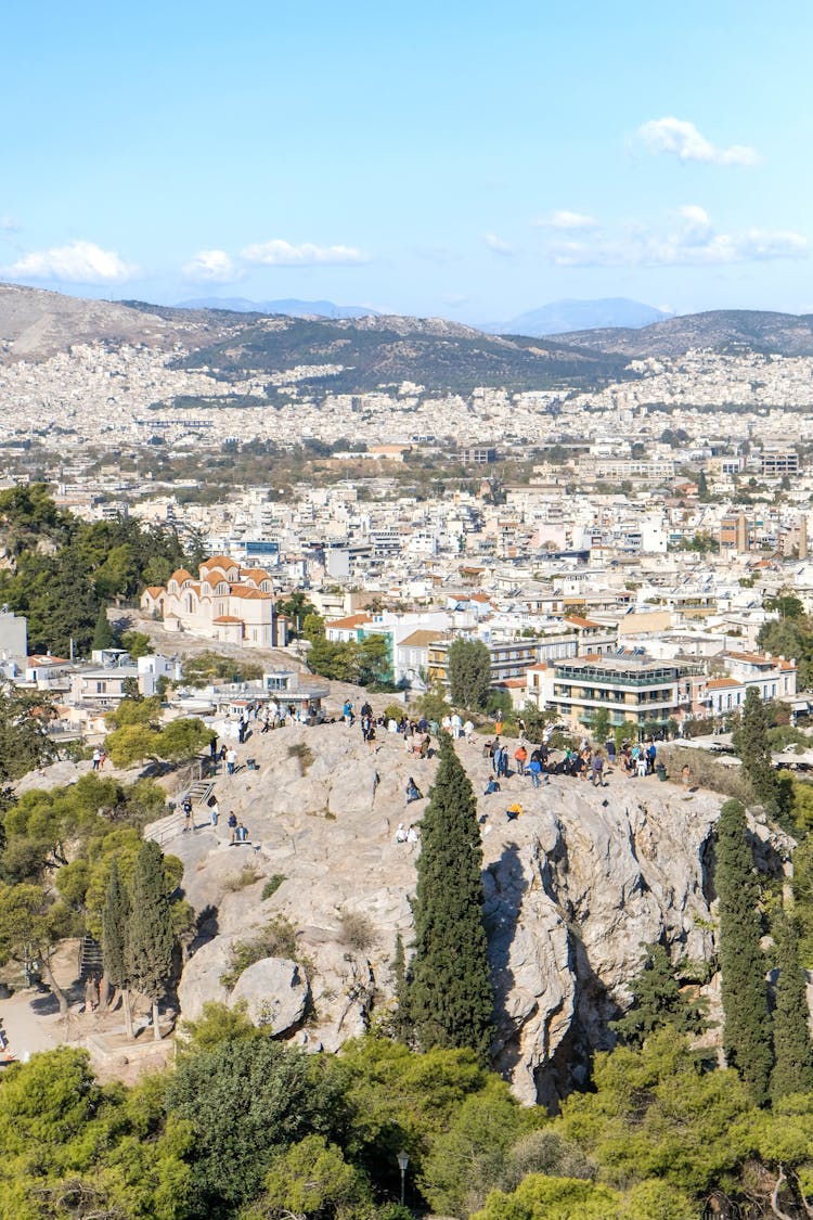 Drone Shot Of People On Top Of Areopagus