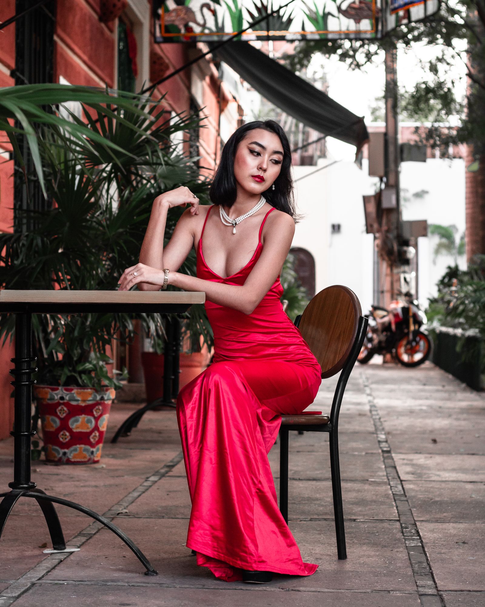 Little red midi dress, elegant date night look
