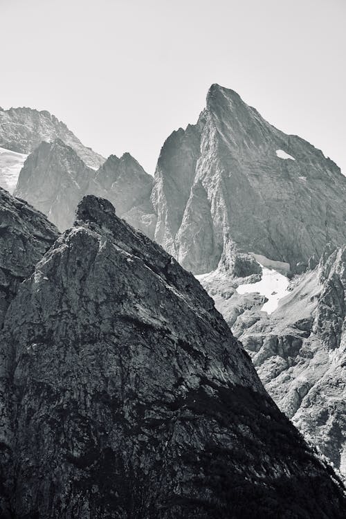 Black and White Photo of Mountains 