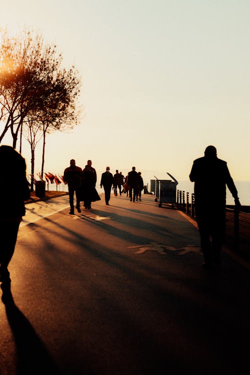 People Walking at Sunset