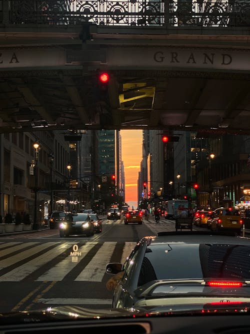 Traffic on the Streets of New York City at Sunset