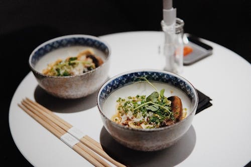 Bowls with Food on Table