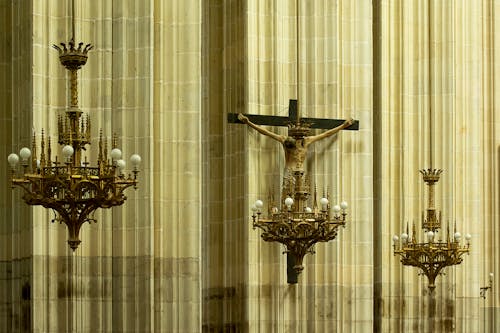 Ornamented Chandeliers in Church