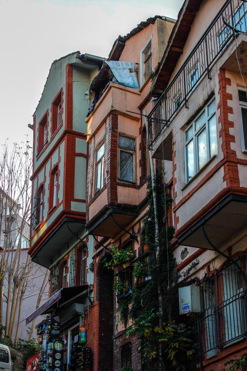 Free Historical buildings with vibrant facades and balconies in İstanbul, Turkey. Stock Photo