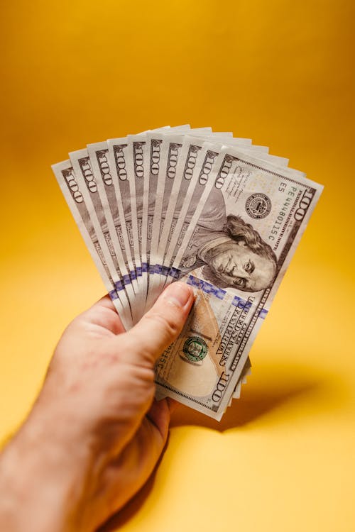Free Person Holding an American Dollar Bills  Stock Photo