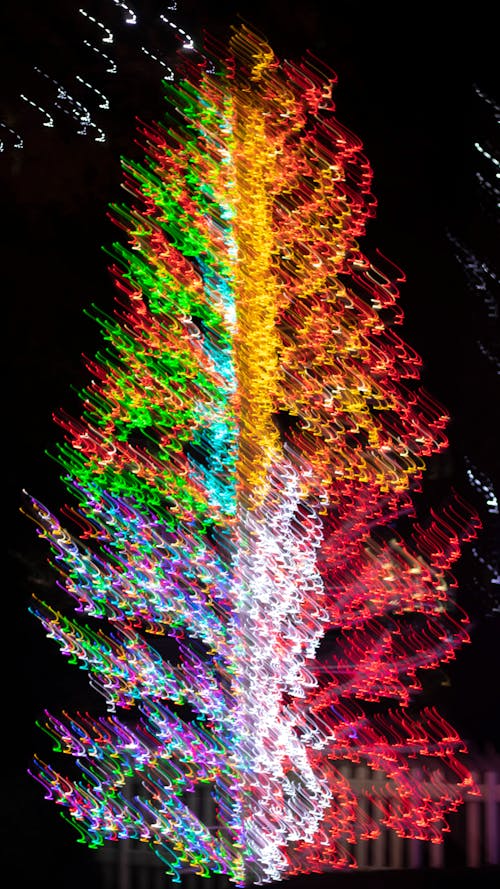 Blurry and Colorful Tree Decorated with Christmas Lights