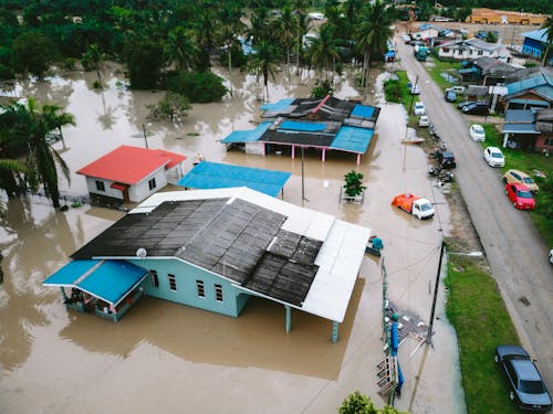 Aerial View of Flooded House