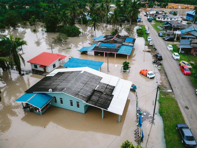 Aerial View Of Flooded House