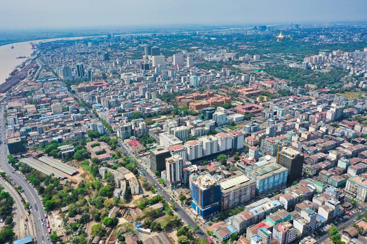 Aerial Photography Of Yangon City In Myanmar