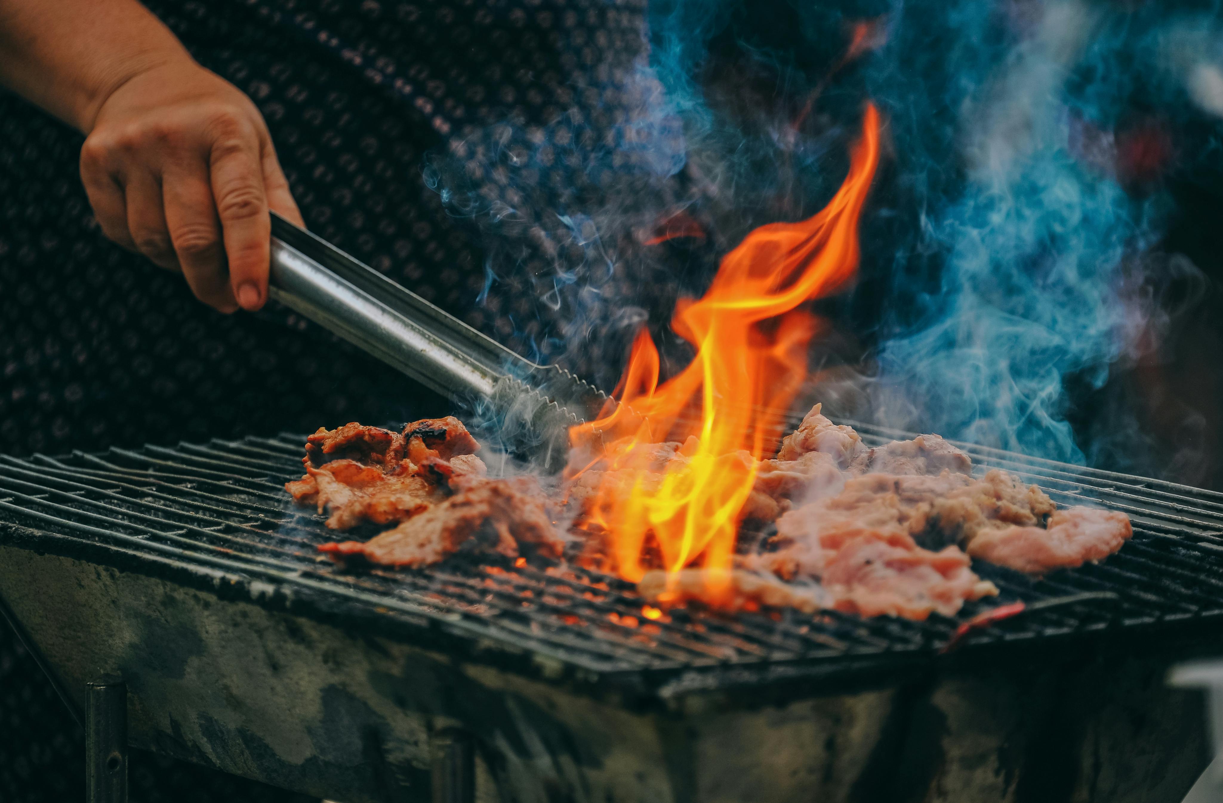 Premium Vector | Seamless vector wallpaper of images of dishes cooked on  the grill and fire