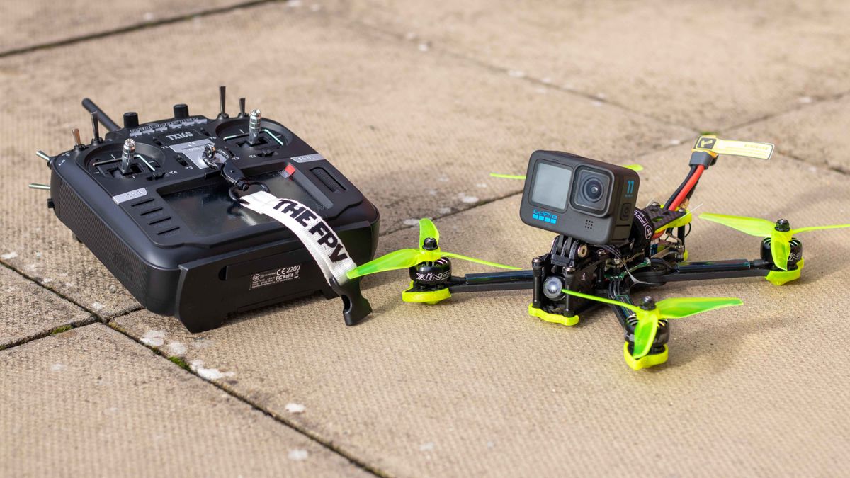 FPV drone and controller prepared before a flight