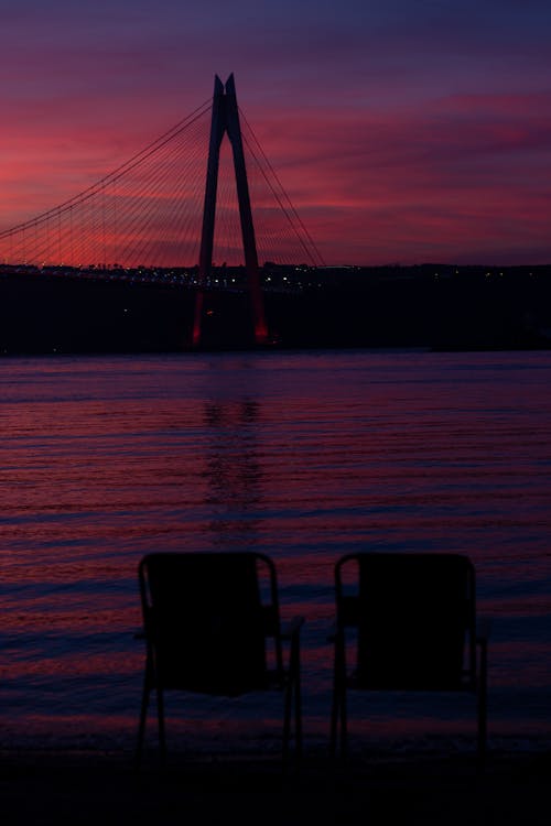 Chairs on Sea Shore in Istanbul at Dusk