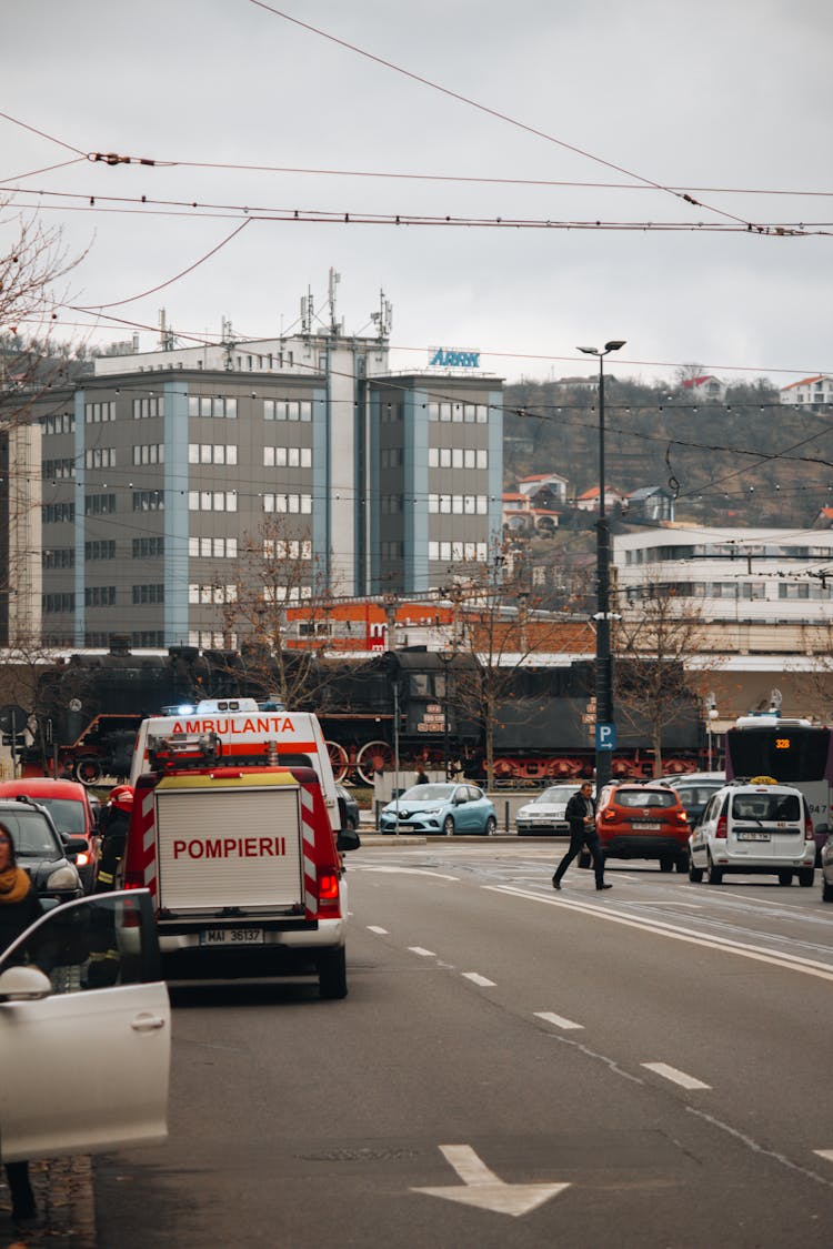 Emergency Vehicles Parked On The Road