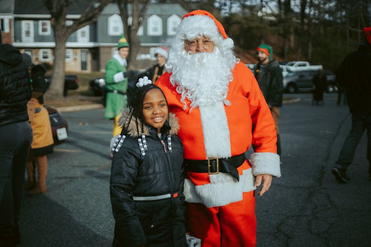 Santa Cuddle Girl On City Street