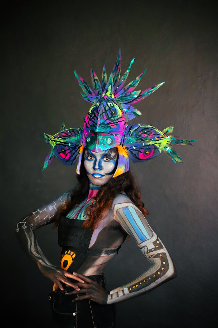 Woman Wearing A Colorful Headdress