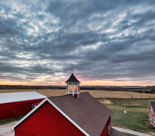 Photo of Red Farm Buildings Against a Cloudy Sky