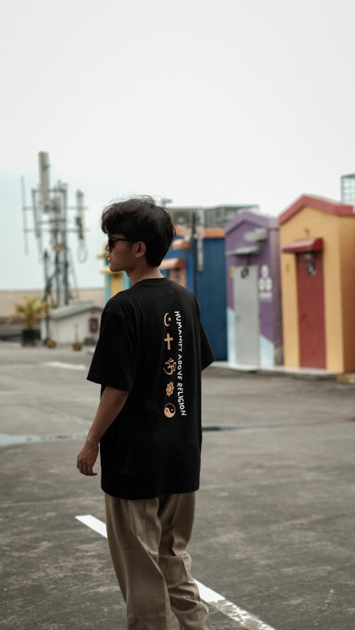 Back View of Man in Black T-shirt