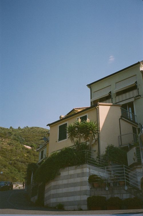 Free Traditional Ligurian architecture against a clear blue sky in Italy. Stock Photo